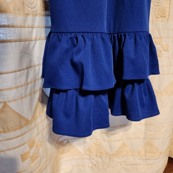 👑 VTG 70s Mikey Jrs Maxi Gown Royal Blue Ruffle High Collar Formal 💙 - Picture 6 of 9